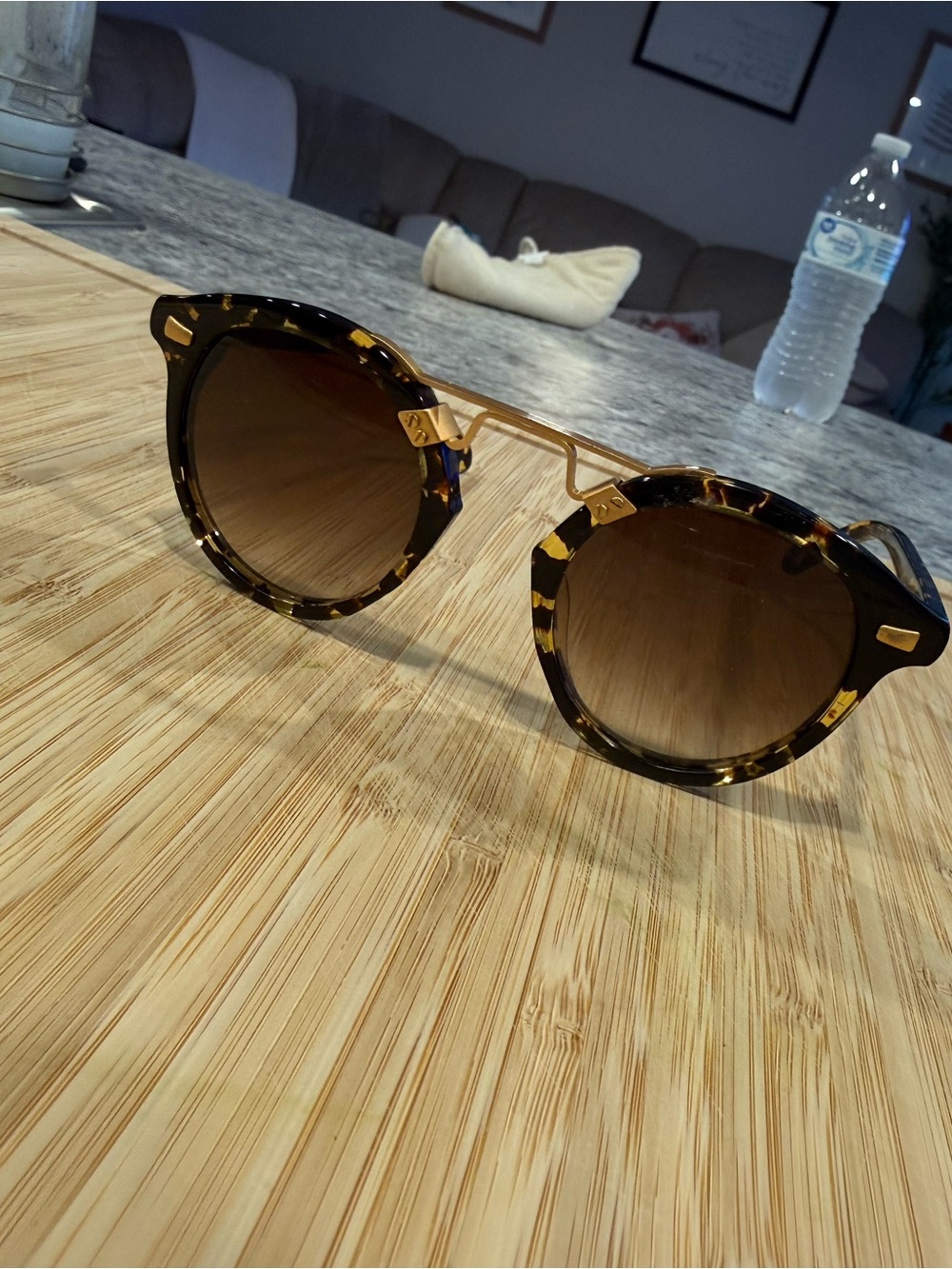 KREWE Tortoiseshell Round Women’s Sunglasses with Gold Accents - Brown Lenses